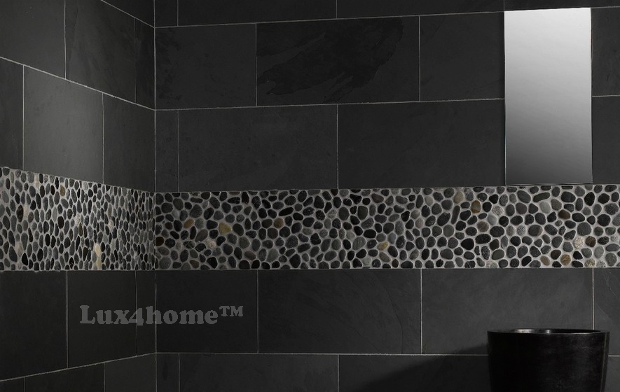 Black Pebble Tile Borders Bathroom Decor