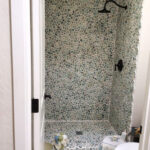 Green Pebble Tile Shower Bathroom