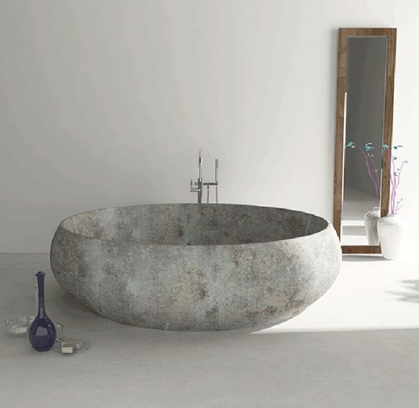 Stone Round Bathtubs Bad van riviersteen, binnenshuis